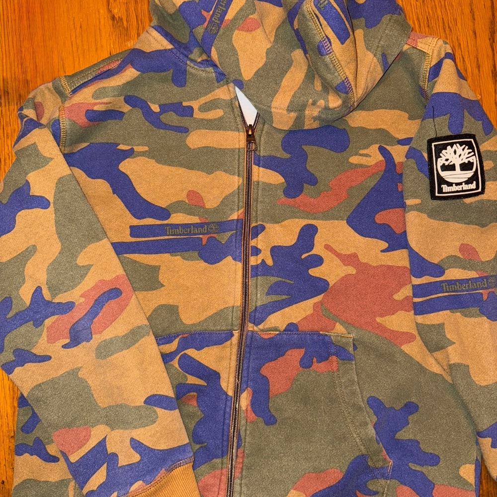 Timberland Kids Camo Hoodie - Blue, Brown, and Tan